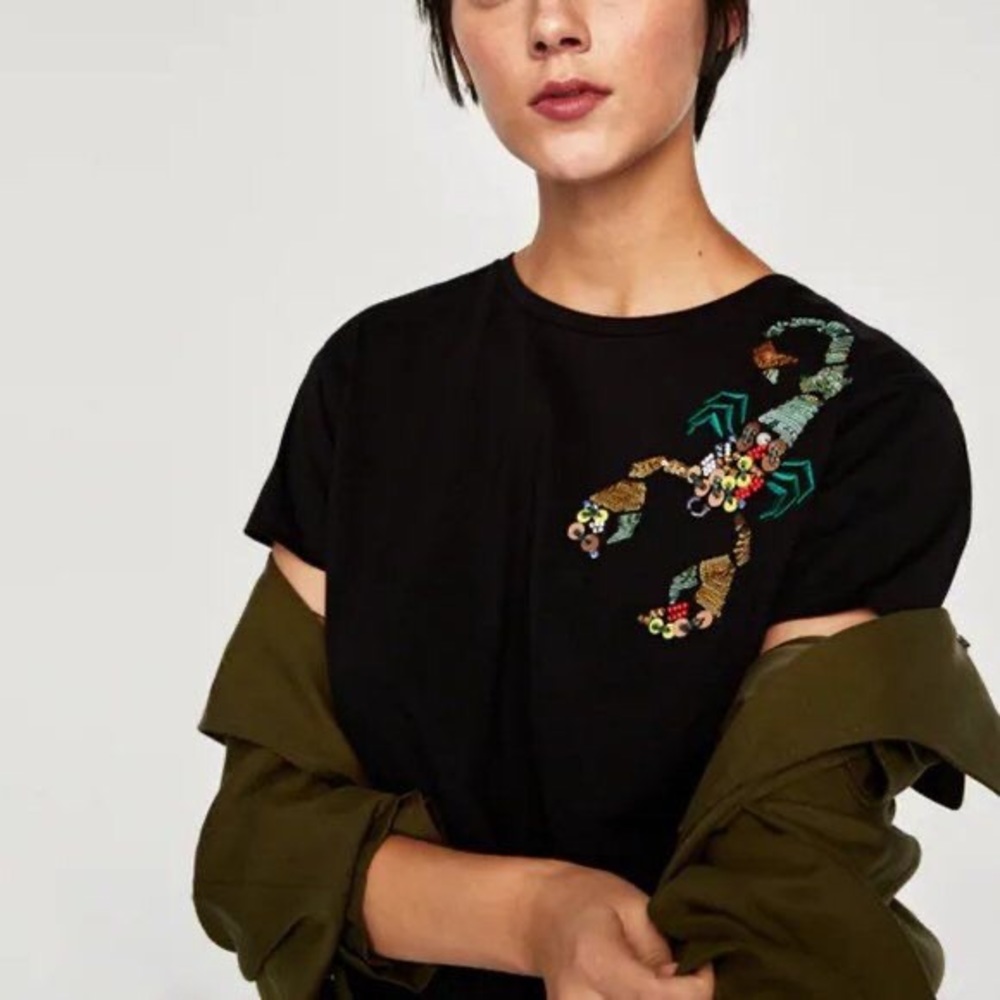 Zara W&B Collection Embellished Scorpion Tee